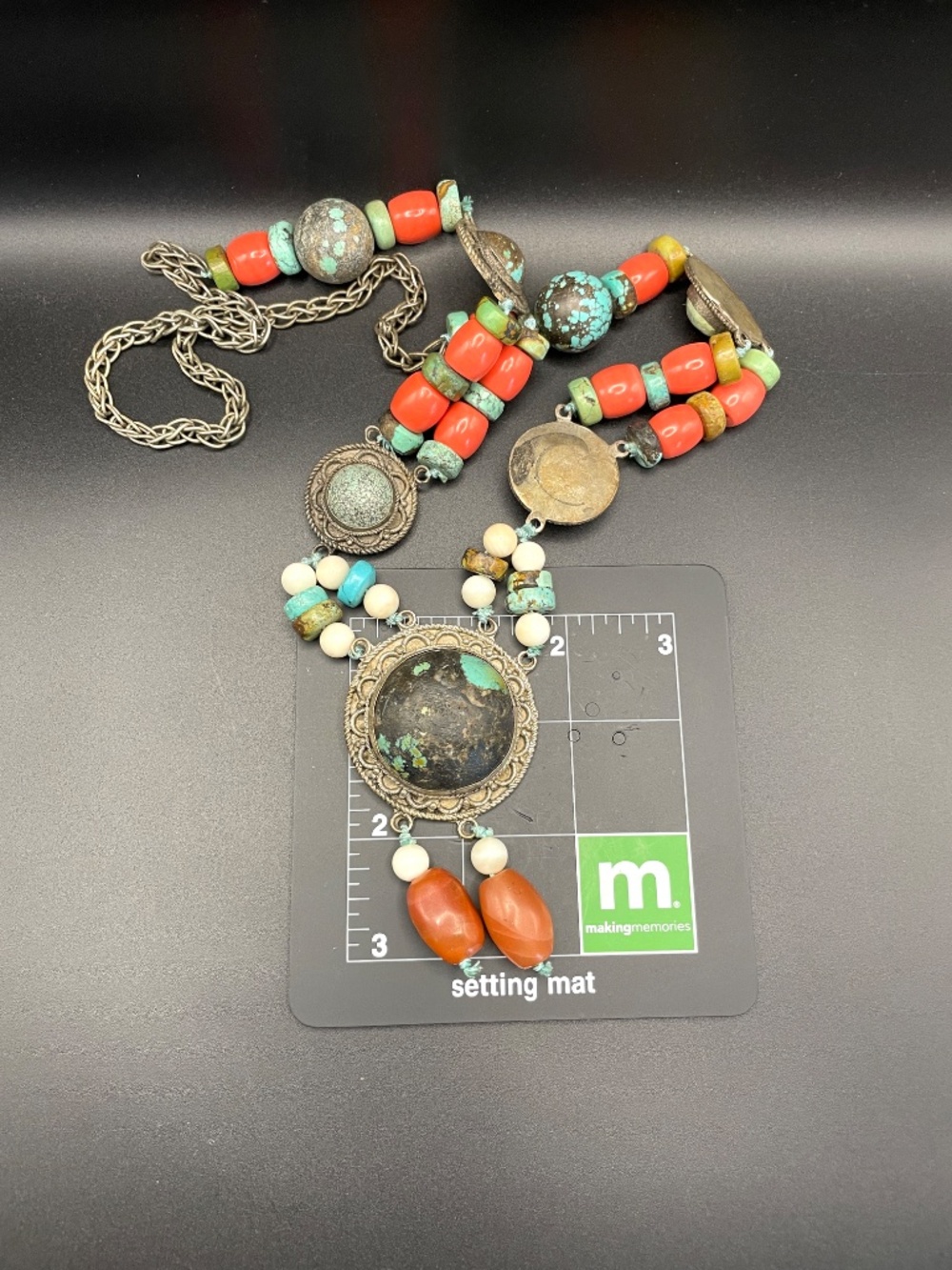 Vintage Tibetan Nepalese Style Turquoise Coral Stone Statement Necklace - Picture 13 of 13